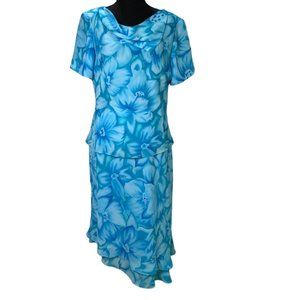 Studio One 2 piece floral top and skirt set asymetrical skirt hem elastic waist
